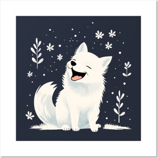 White Winter Fox Graphic Smiling Happy Posters and Art